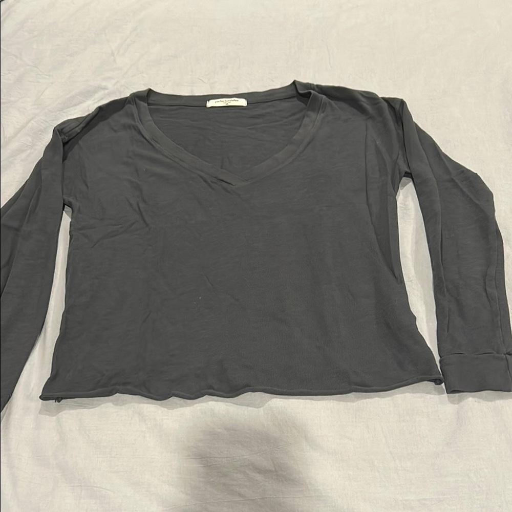 Perfectwhitetee Gray Long Sleeve Crop Tee